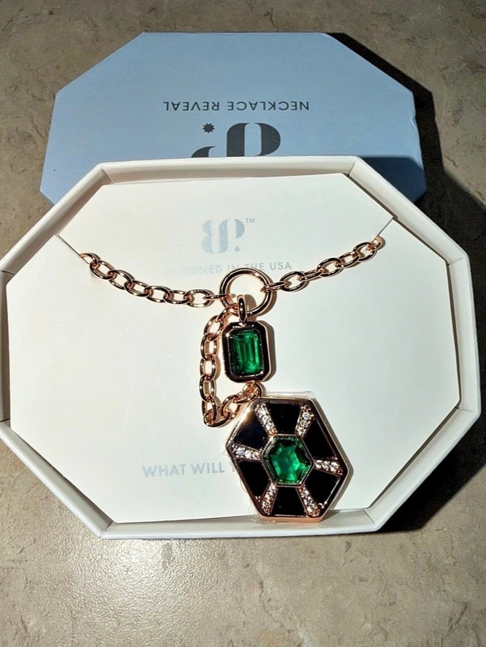 Bomb Party Necklace-Showstopper Black Onyx and Emerald on Rose Gold NK39631